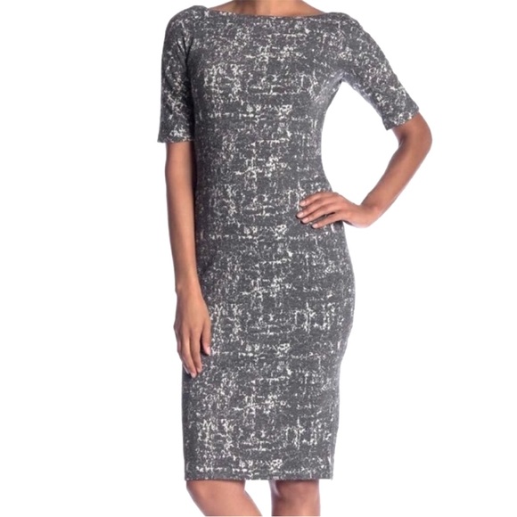 Maggy London Woman’s Midi Dress,Grey and White Abstract Print,Size 6 - Picture 2 of 7